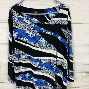 JM Collection Black and White Asymmetrical 3/4 Sleeve Blouse